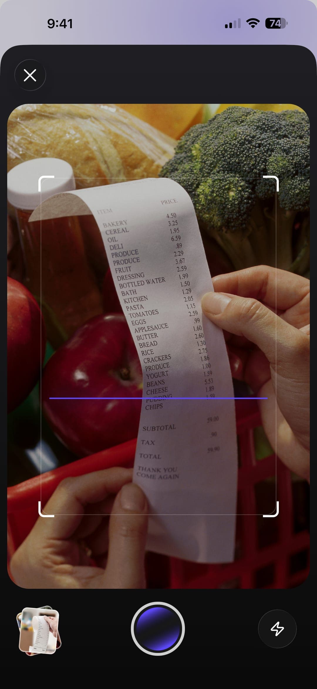 Scanning a receipt with Spend AI
